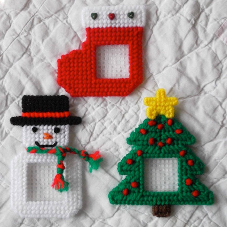 Plastic Canvas Holiday Frames Christmas set of 3 Etsy