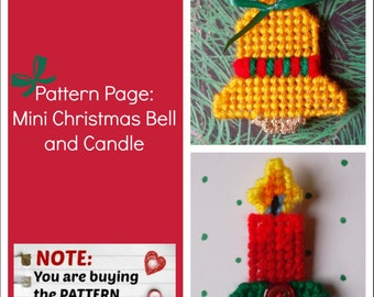 Plastic Canvas Pattern Page: "Mini Christmas Bell and Candle" (2 designs, graphs and photos, no written instructions) ***PATTERN ONLY!***