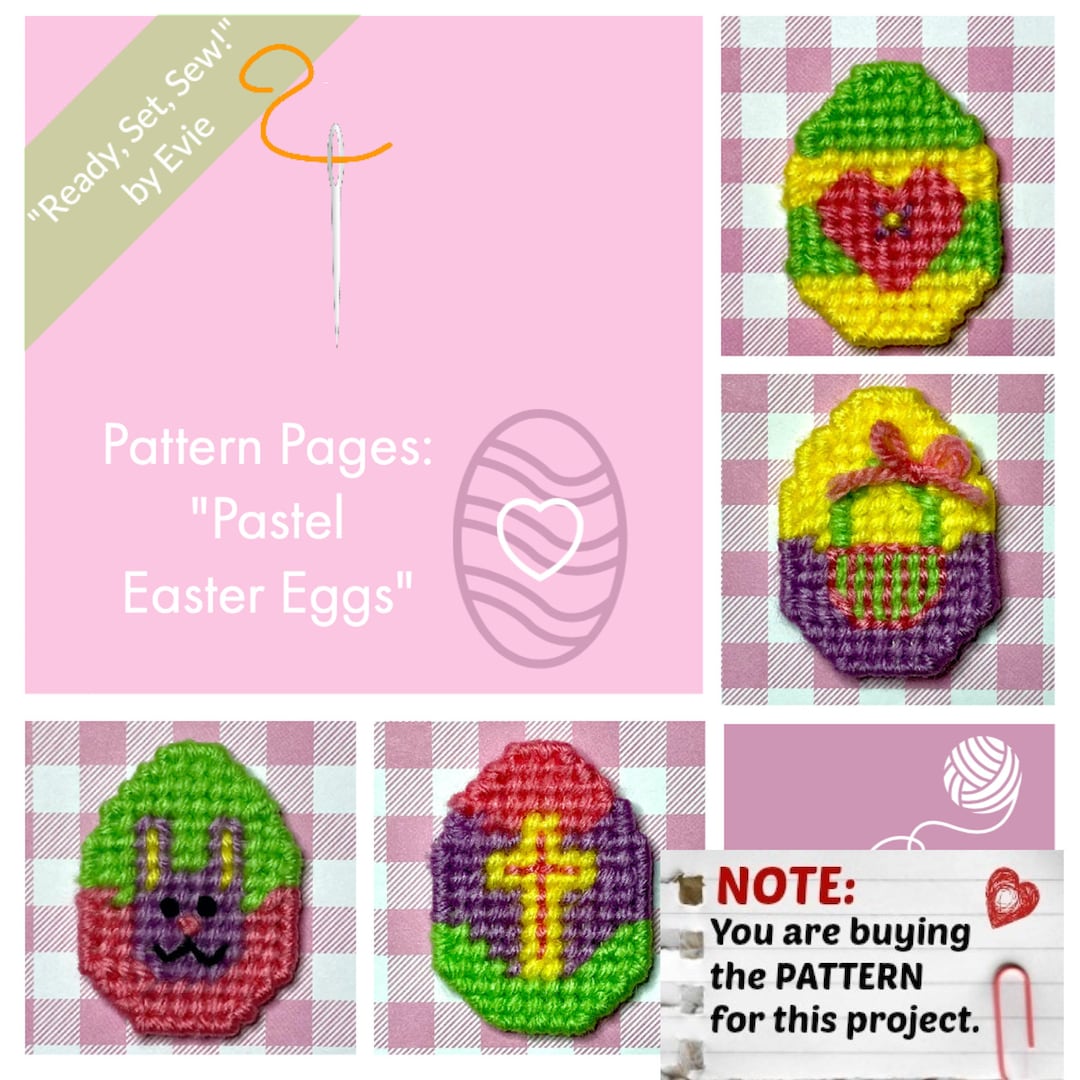 Plastic Canvas Pattern Page pastel Easter Eggs 4 Designs, Graphs and Photos, No Written