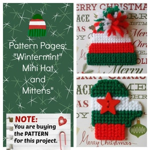 Páginas de patrones de lienzo plástico: Mini guantes y gorro "Wintermint" (3 diseños, gráficos y fotografías, sin instrucciones escritas) **¡SOLO PATRÓN!**