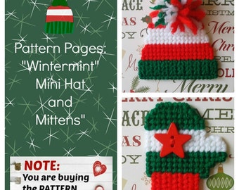 Plastic Canvas Pattern Pages: "Wintermint" Mini Mittens and Hat (3 designs, graphs and photos, no written instructions) **PATTERN ONLY!**