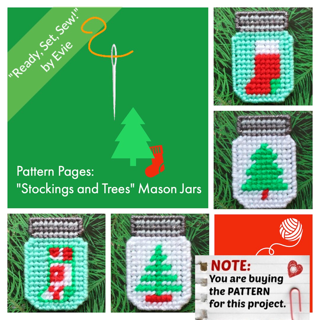 Plastic Canvas Pattern Pages: Mason Jars stockings and Trees 4 Designs, Graphs and Photos, No Written Instructions PATTERN ONLY - Etsy plastic-canvas-pattern-pages-mason-jars-stockings-and-trees-4-designs-graphs-and-photos-no-written-instructions-pattern-only-etsy
