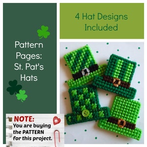 Páginas de patrones de lienzo plástico: "Sombreros de San Patricio" (4 diseños, gráficos y fotografías, sin instrucciones escritas) ***¡SOLO PATRÓN!***