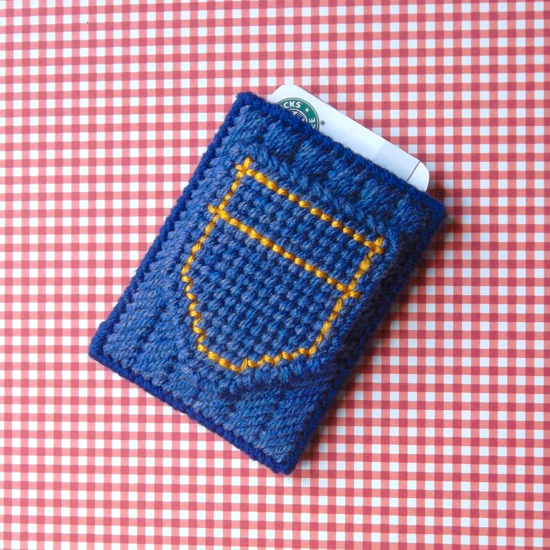 Plastic Canvas Denim Pocket Gift Card Holder Mini front Etsy