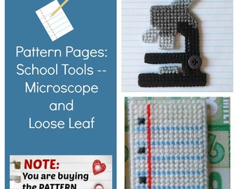 Plastic Canvas Pattern Pages: "Microscope and Loose Leaf" (2 designs, graphs and photos, no written instructions) **PATTERN ONLY!**