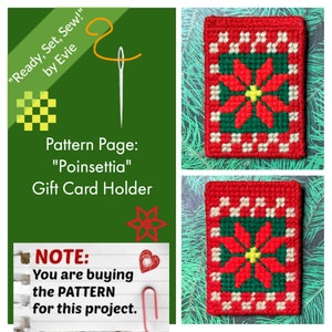 Plastic Canvas Pattern Page: "Poinsettia" Gift Card Holder (graphs and photos, no written instructions) **PATTERN ONLY!**