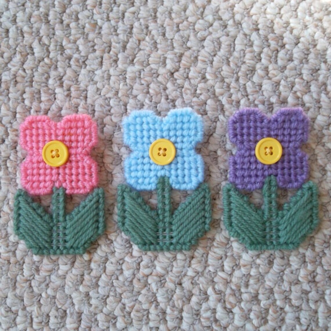Plastic Canvas Flower set of 3 Etsy