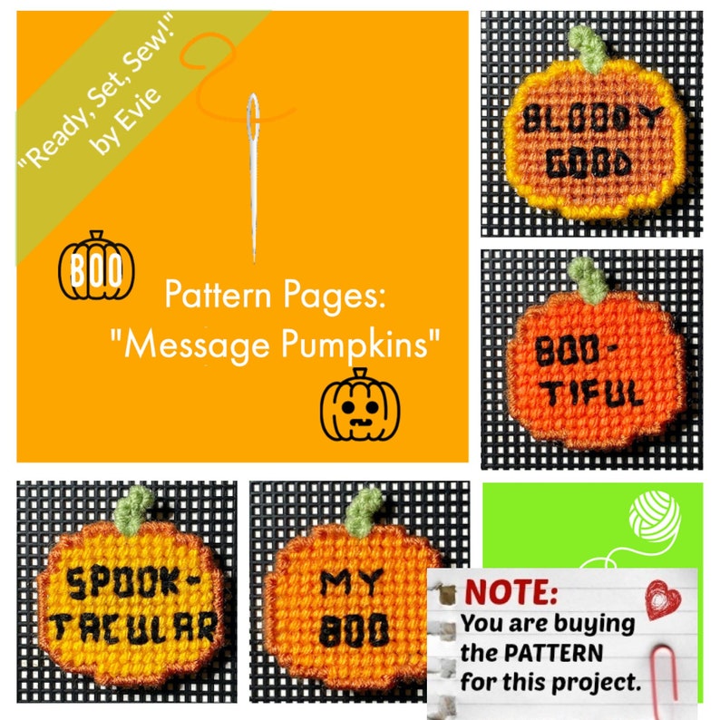 Patroonpagina's op plastic canvas: Message Pumpkins 4 ontwerpen, grafieken en foto's, geen schriftelijke instructies ALLEEN PATROON afbeelding 1