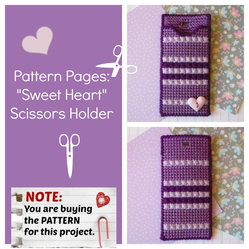 Plastic Canvas Pattern Pages: Sweet Heart Scissors Holder front/back design, graphs and photos, no written instructions PATTERN ONLY image 1