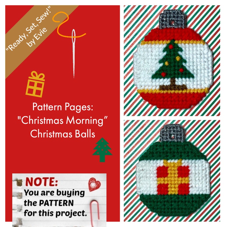 Plastic Canvas Pattern Page: Christmas Morning Christmas Balls 2 designs, graphs and photos, no written instructions PATTERN ONLY image 1