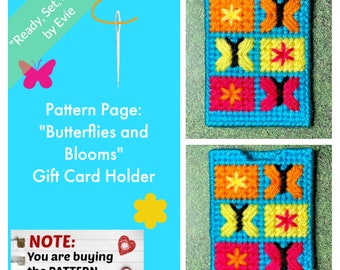 Plastic Canvas Pattern Page: "Butterflies and Blooms" Gift Card Holder (graphs and photos, no written instructions) **PATTERN ONLY!**