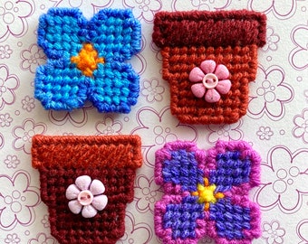 Plastic Canvas: Mini Flower and Flower Pot Magnets (set of 4)