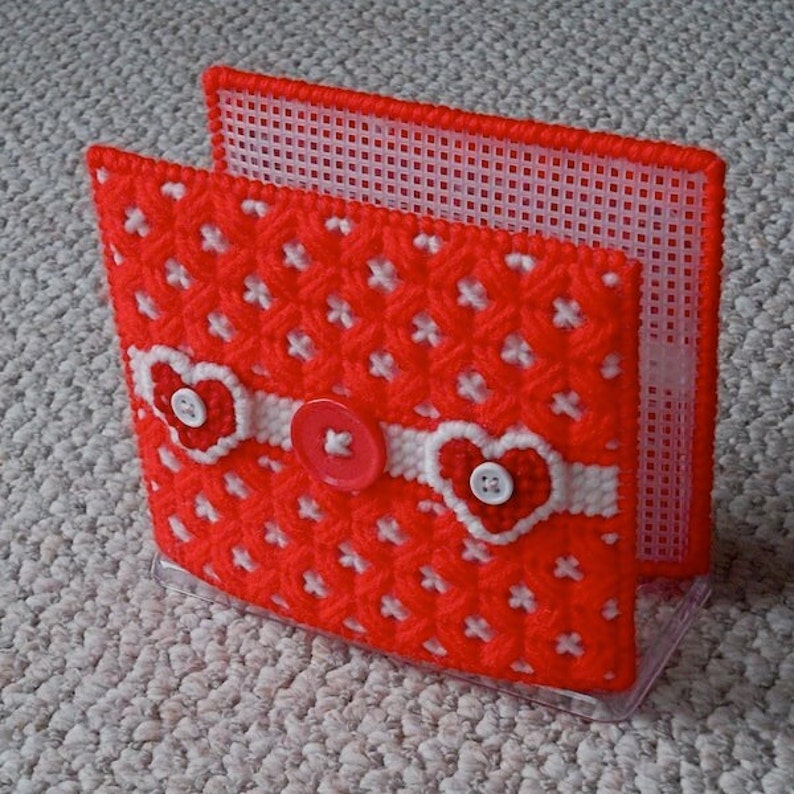 Plastic Canvas: Hearts and Buttons Napkin Holder Covers COVERS ONLY image 1