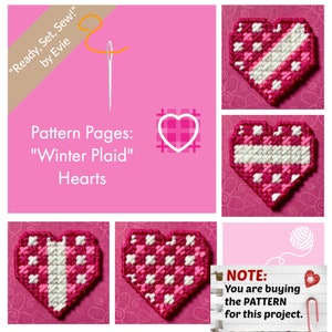 Plastic Canvas Pattern Page: "Winter Plaid" Hearts  (4 designs, graphs and photos, no written instructions) ***PATTERN ONLY!***