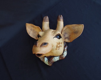 Handmade Ceramic Giraffe Mask: African Wall Art Sculpture