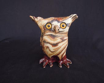 Handmade Ceramic Owl Statue  made from different colored stoneware clays