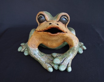 Handmade One of a Kind Indoor/Outdoor Ceramic Frog Sculpture