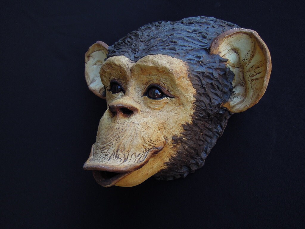 Handmade Ceramic Monkey Original Chimp Sculpture Cute Animal