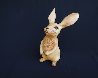 Handmade Clay Rabbit Bunny figurine Outdoor Ceramic Animal Lawn Sculpture Unique Rabbit Statue Nature Inspired Garden Art