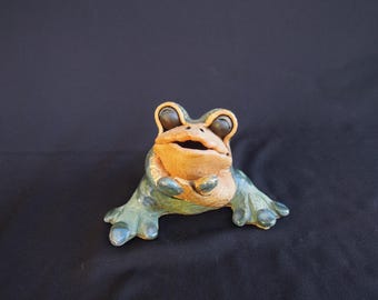 Handmade Ceramic Frog Sculpture: Lucky Garden Decor