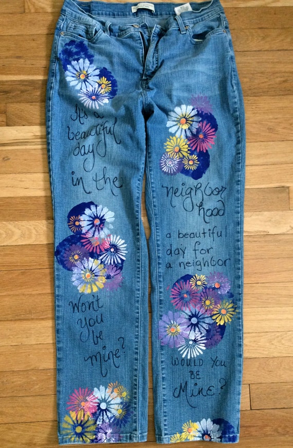 Items similar to Hand Painted Levis Hippie Jeans Beautiful Day in the ...