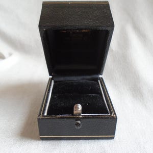 Vintage Ring Box, Black Leatherette, Gold Line Decoration, Bottom Half of Original Carton