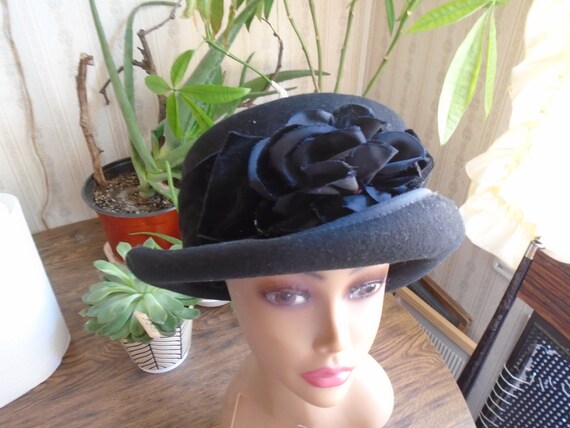 Lily J by Eric Javits Vintage Hat, Black Wool, Bi… - image 2