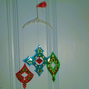 1960's Christmas Mobile, Translucent Printed Plastic Shapes