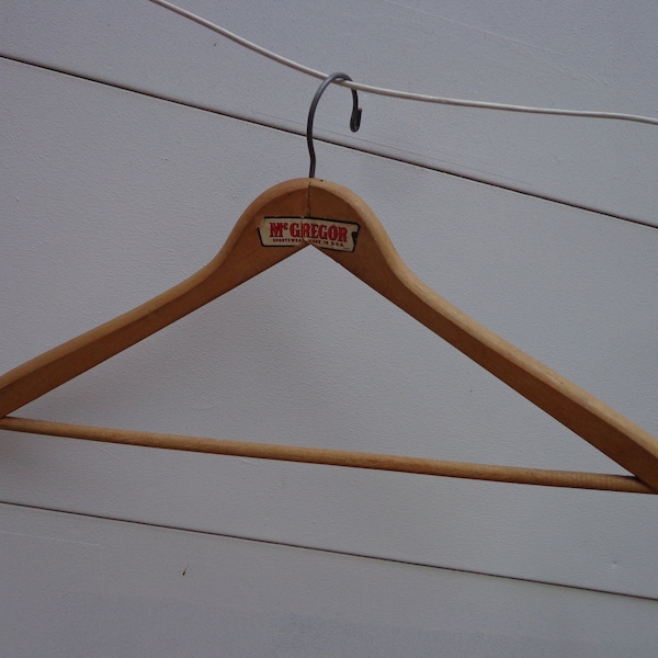 Vintage McGregor Sportswear Wishbone Wood Hanger, Men's Clothing Memorabilia, 1950's Advertising