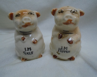 Cute Vintage Pig Salt & Pepper Shakers ~ I'm Salt, I'm Pepper, JAPAN