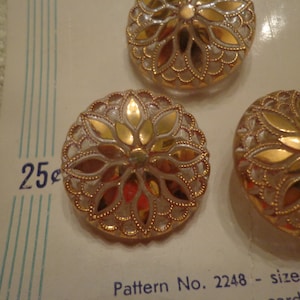 3 boutons en verre, décorations dorées, 2,5 cm, modèle Costumakers vintage n° 2248 sur carte d'origine, taille 36 pouces, zone États-Unis, Allemagne FS
