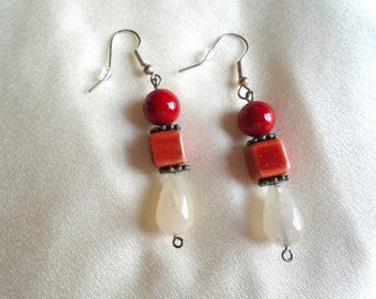Pierced Fishhook Drop Earrings, Colored Stones