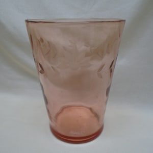 Pink Floral Etched Glass Vase, Vintage