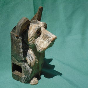 Scottie Dog Wall Pocket, 1930&#39;s Carved Wooden Scottie Dog Wall Hanging, Primitive Wall Decor