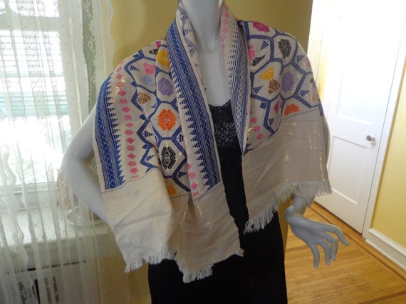 Iridescent Scarf, White With Gold Metallic Threads