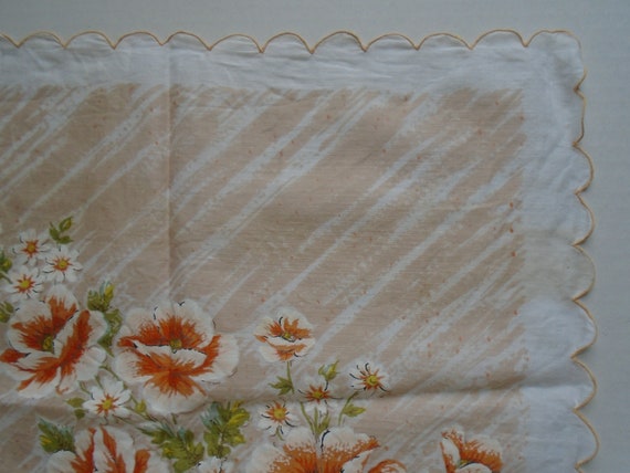 Vintage Hankie, Big Orange Poppies, Tiny White Da… - image 5