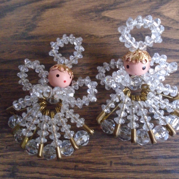 Two Beaded Safety Pin Angel Ornaments, Christmas Tree Decor   FS