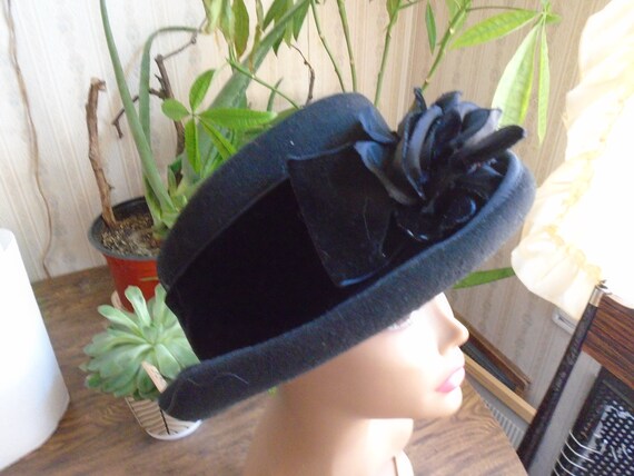 Lily J by Eric Javits Vintage Hat, Black Wool, Bi… - image 3