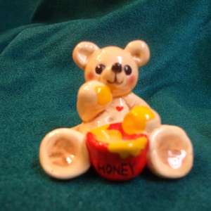 Bear With Honey Pot Small Ceramic Figurine  FS