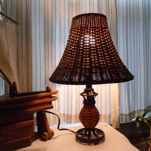 19" Wicker & Iron Table Lamp With Wicker Lamp Shade, Rattan Lamp and Lampshade