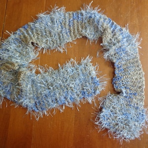 Scarf, Knitted Gray and Blue Novelty Yarns  FS