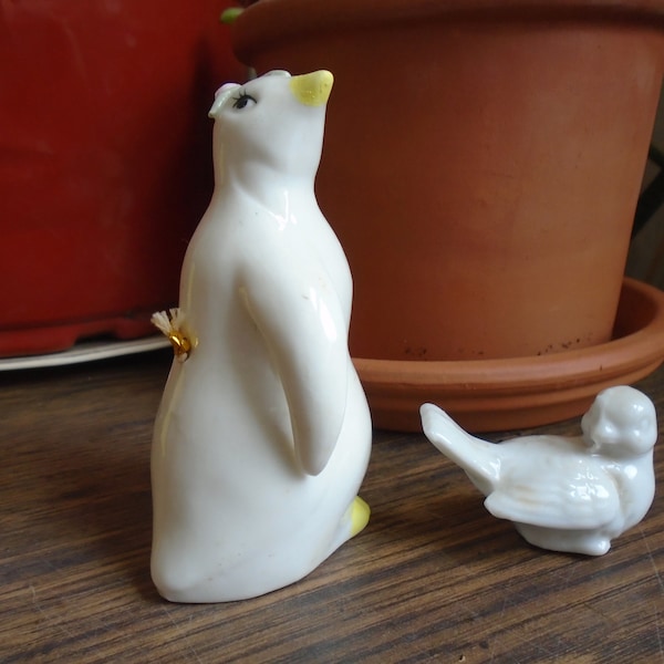 Penguin Porcelain Bell and Tiny Porcelain Bird Figurine