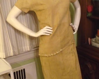 Vintage 70's Samuel Robert Tan Suede Leather Dress