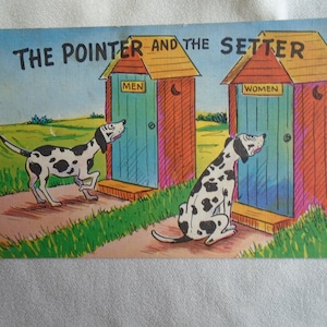 Vintage Comic Postcard, Dogs, Outhouses, &quot;The Pointer and The Setter&quot;