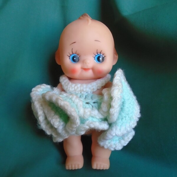 Kewpie Style Doll in Crocheted Dress, Swivel Head, Stationary Arms & Legs ~ NOT ROSIE O'NEILL