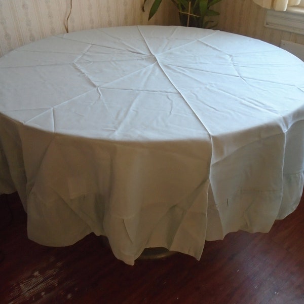 Round Pale Green Tablecloth With Ruffle Around Edge, 68" Diameter