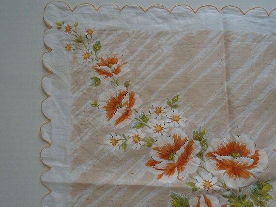 Vintage Hankie, Big Orange Poppies, Tiny White Da… - image 4