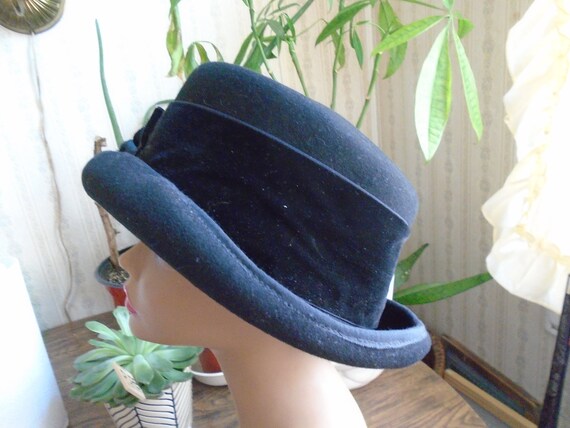 Lily J by Eric Javits Vintage Hat, Black Wool, Bi… - image 4