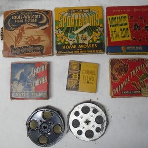 Lote de filmes vintage de 8 mm e 16 mm: boxe, cowboys, circo, desenhos animados (como estão)