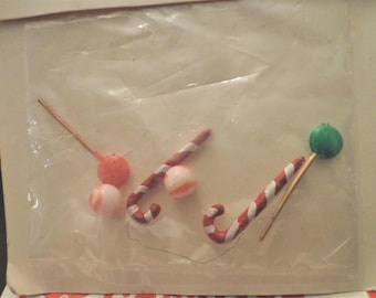 Miniature Candy Canes, Lollipops, Dollhouse Christmas Candy, Made in Hong Kong  FS